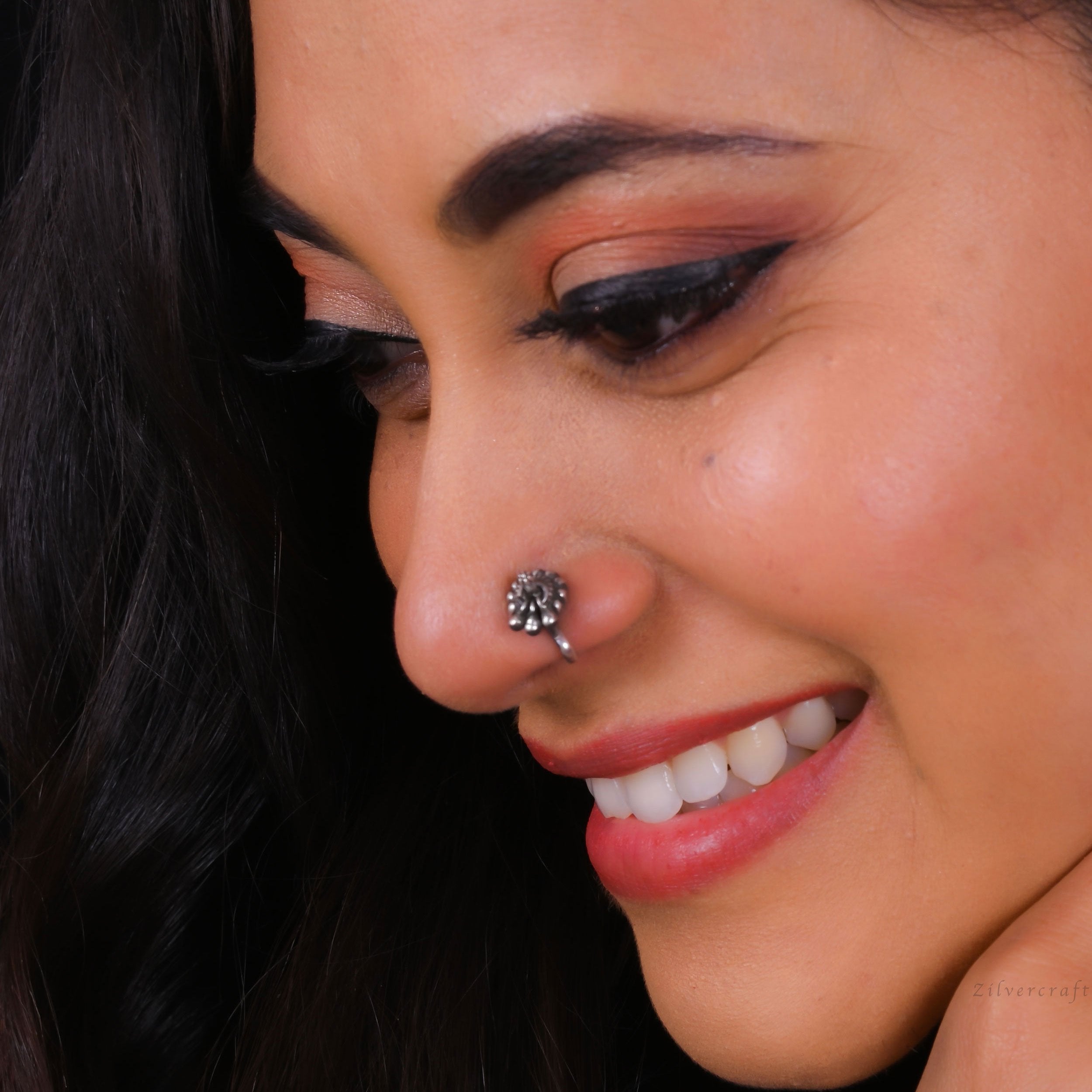 Firoza Oxidized Silver Toned Clip On Septum Ring For Woman