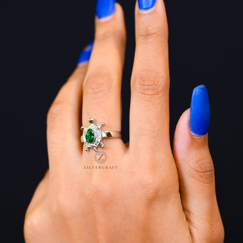Green Turtle Ring | Buy Silver Green Turtle Ring Jewellery Online